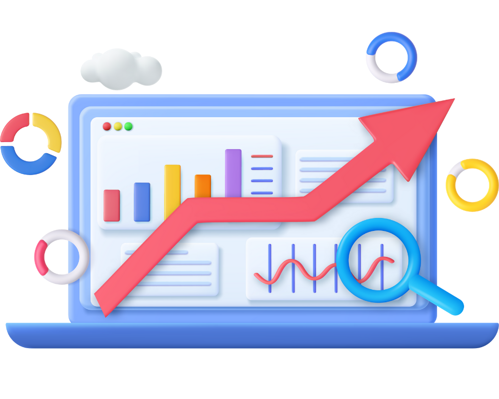 Website analytics dashboard showing business growth metrics, SEO performance data, and conversion tracking for small businesses